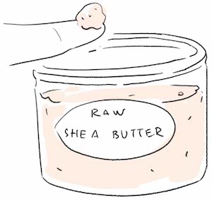 illustraion of pricking a small amount of shea butter from a tub