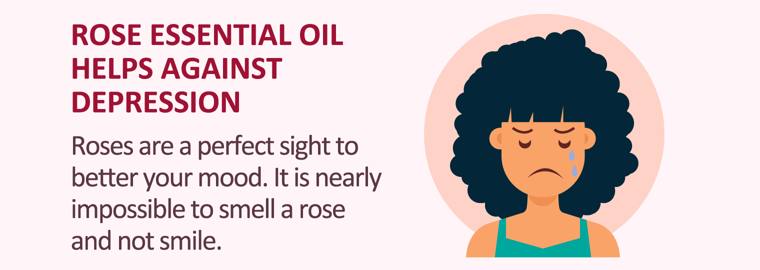 illustration of rose essential oil helps against depression