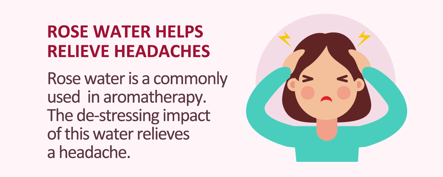 illustration of rose water helps relieve headaches